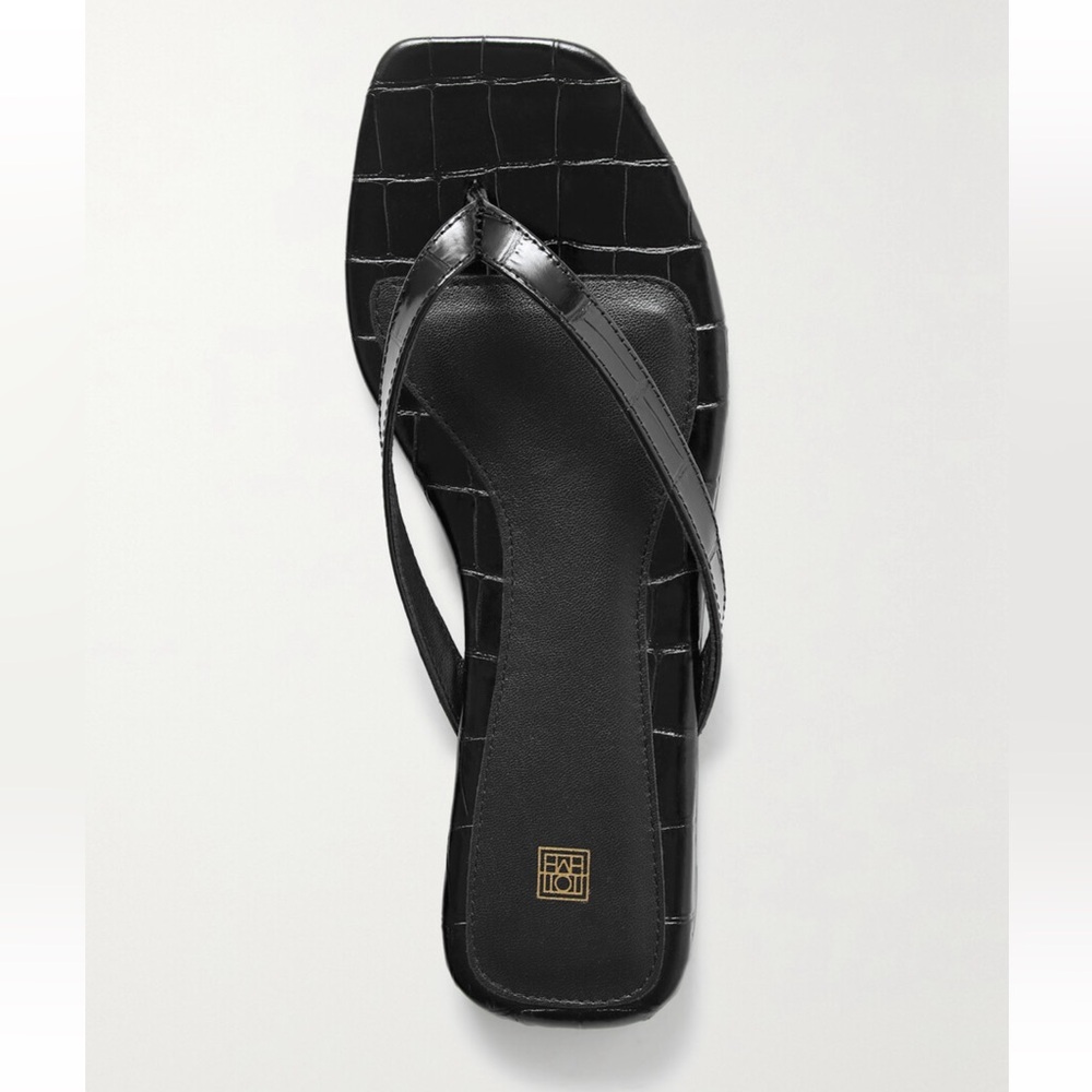 Toteme Black Croc-Embossed Sandals